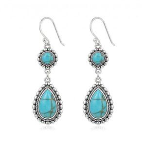 Natural Turquoise Earrings 925 Sterling Silver Turquoise Teardrop Drop